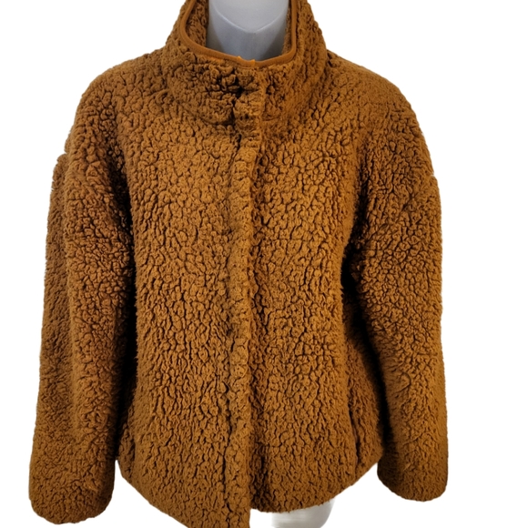 Maurices Burnt Orange Rust Cozy Teddy Sherpa Jacket 5 Snap Closure sz L - Picture 1 of 7